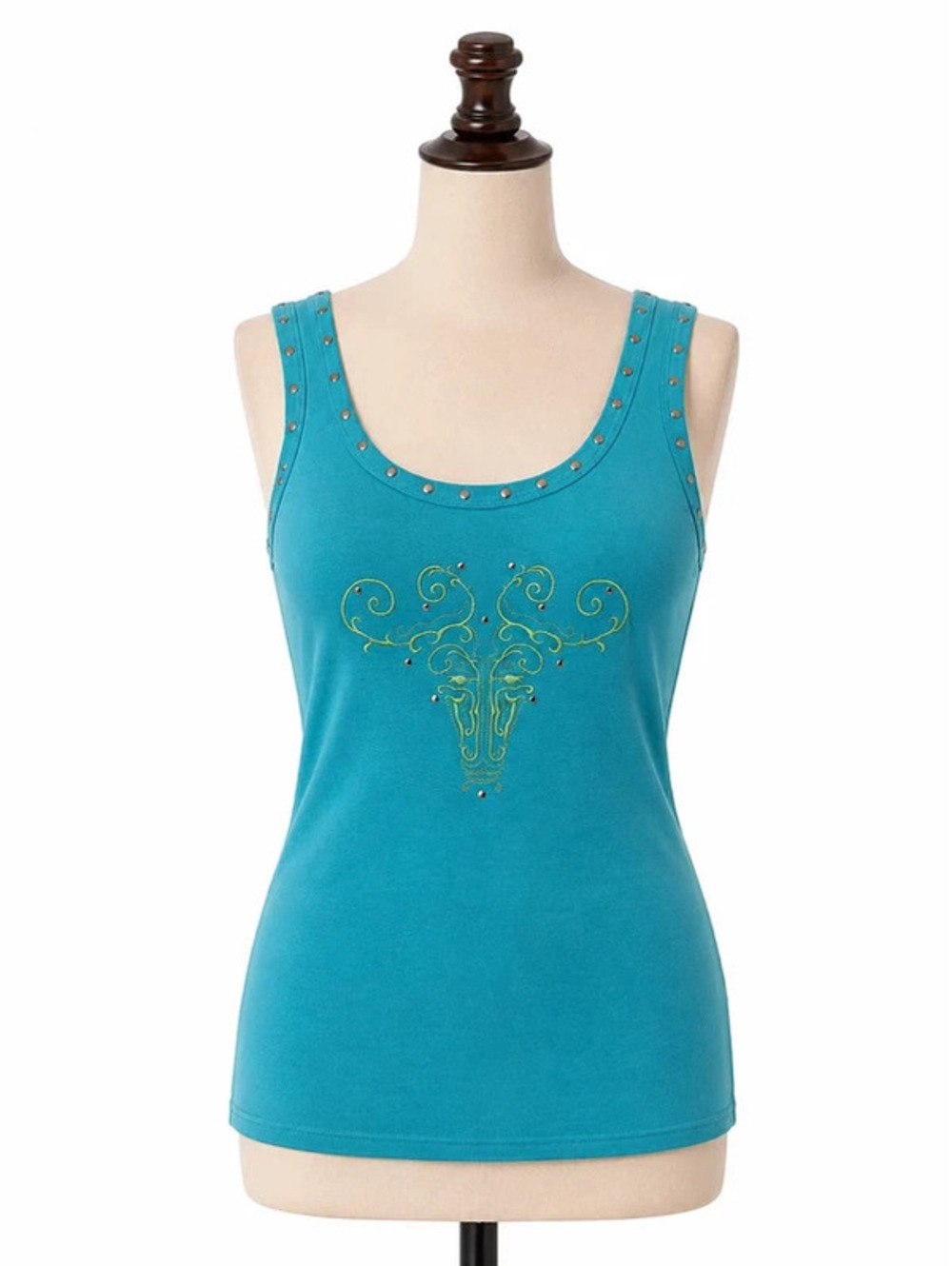 Y2K Twenty X Wrangler Western Bull Skull Studded Turquoise Tank Top